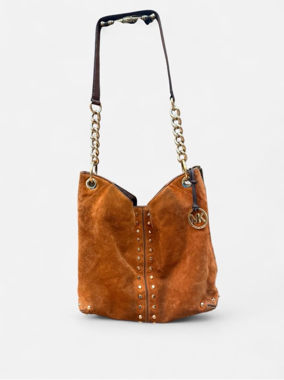 Michael Kors 2004 Astor Suede Studded Shoulder Bag in Cognac